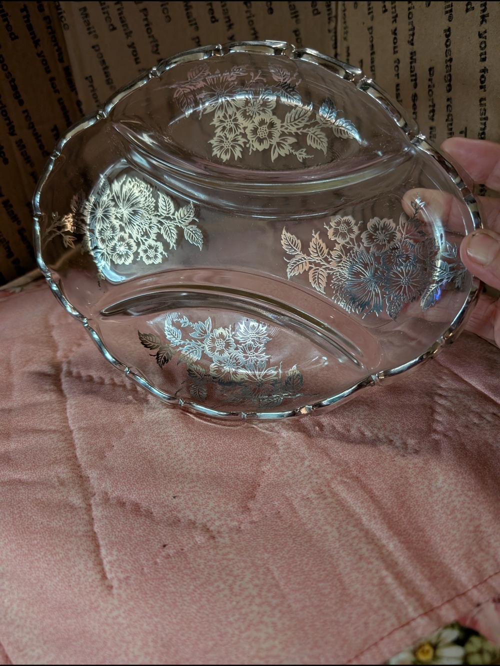 Vintage Glass Relish Dish with Silver Overlay - 3 Part Condiment Server - Picture 2 of 5